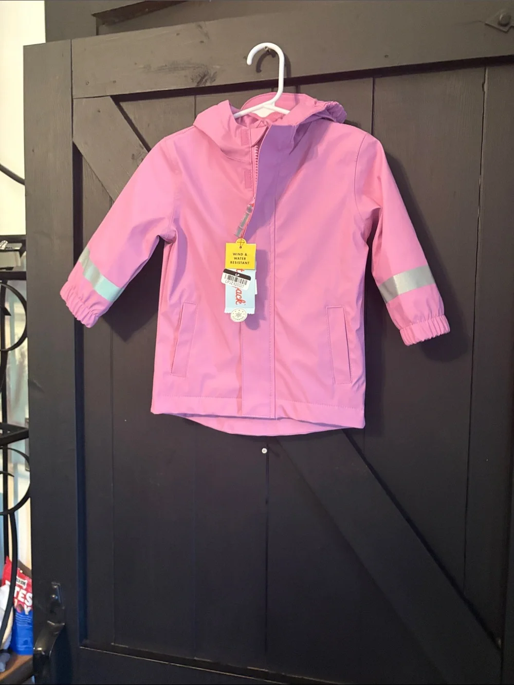 Kids Pink Hooded Rain Jacket with Reflective Stripes